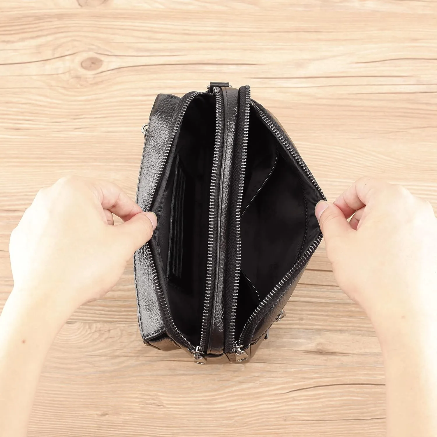 Mens Leather Clutch Organizer Wrist Bag Wallet with Credit Card Protector Slots