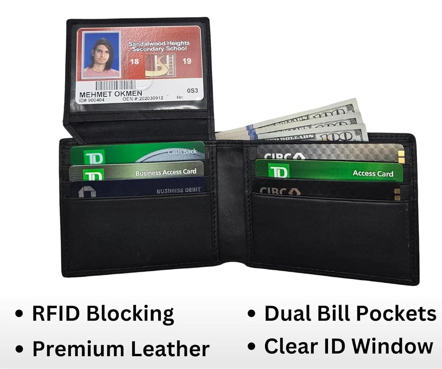 Men's Real Leather Custom Bifold Wallet, RFID Blocking Customized wallet With ID Window, Genuine Leather Credit Card Holder for Men with Gift Box (Black)