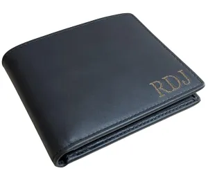 Men's Real Leather Custom Bifold Wallet, RFID Blocking Customized wallet With ID Window, Genuine Leather Credit Card Holder for Men with Gift Box (Black)