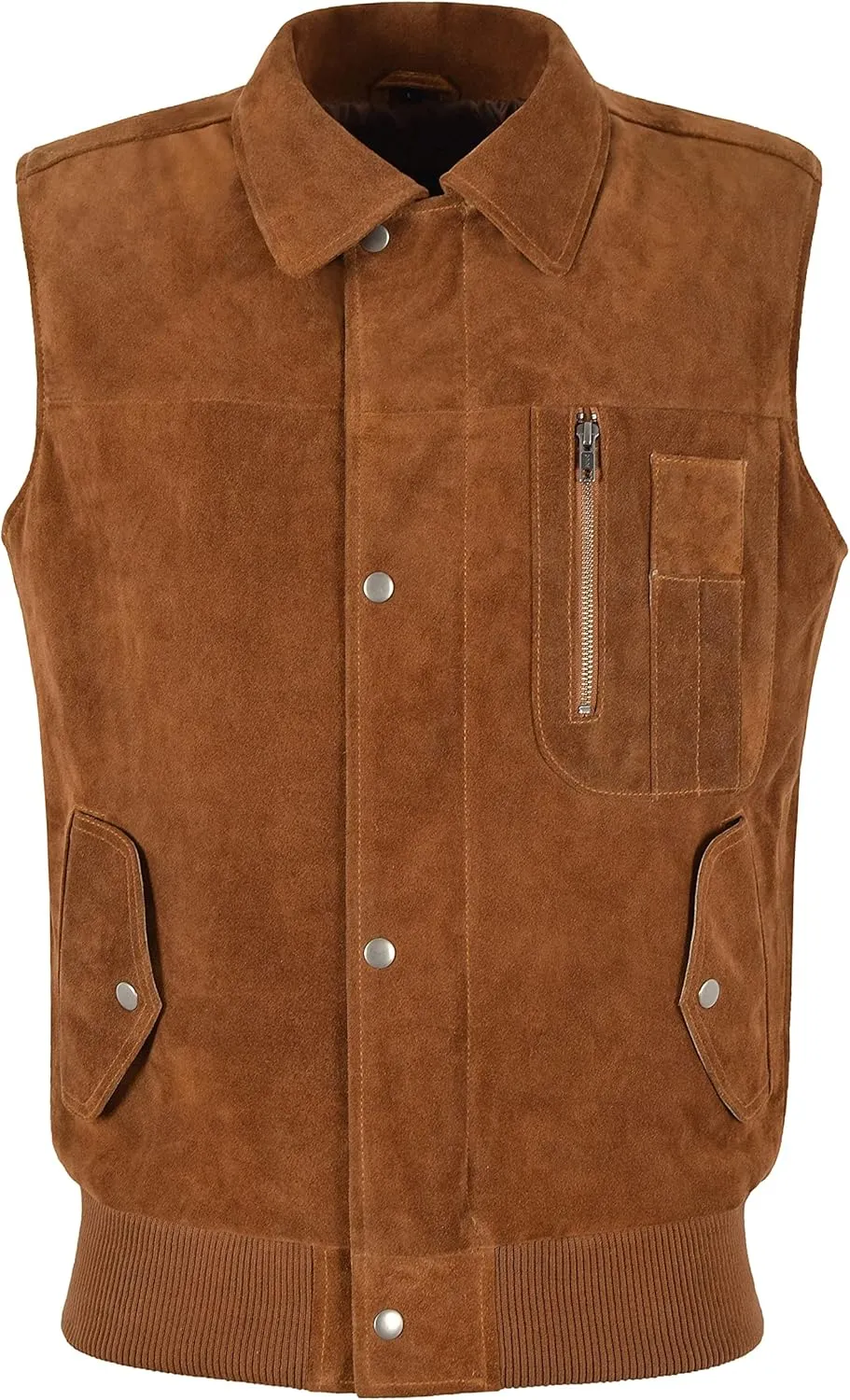 Men’s Tan Suede Leather Vest Fashion Button Classic Collar Waistcoat 8512