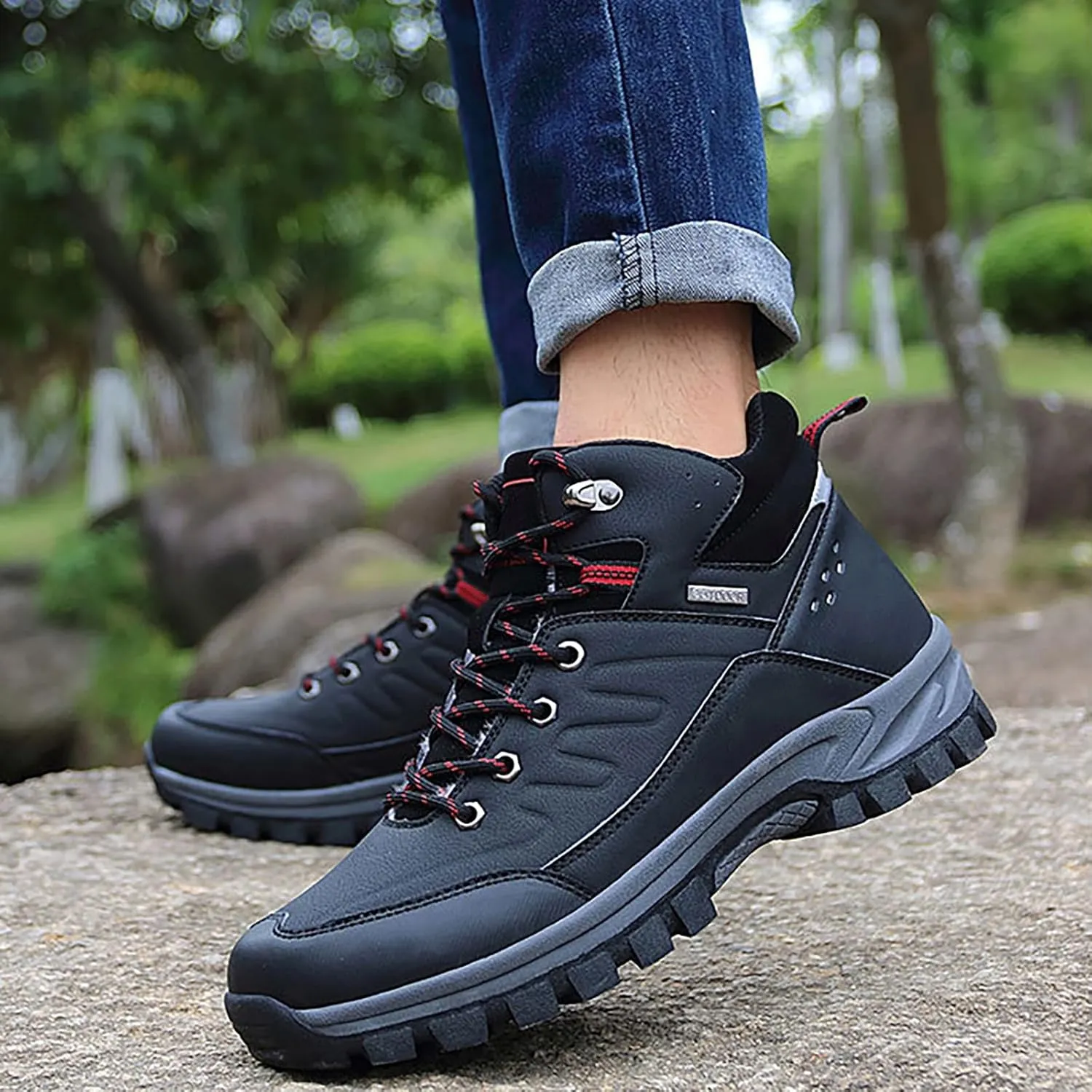 Men's Warm Snow Boots Non-Slip Outdoor Trekking Shoes Ankle High Waterproof Hiking Boots Backpacking Trails Shoes