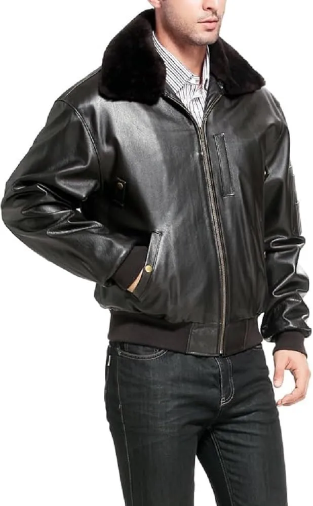 Mens WW2 B15 Air Force Flight Black Real Leather Bomber Aviator Jacket