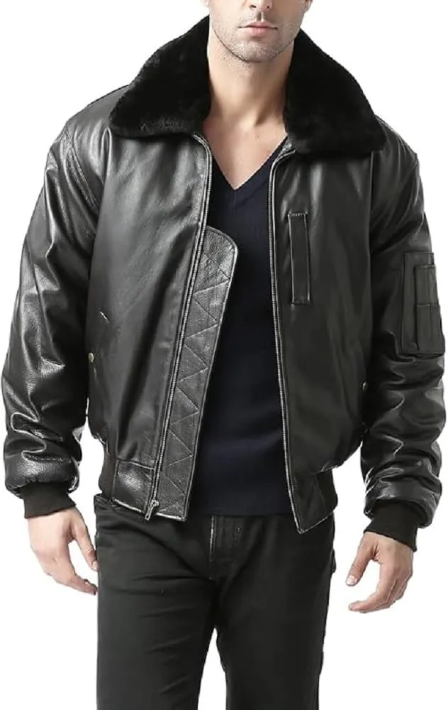 Mens WW2 B15 Air Force Flight Black Real Leather Bomber Aviator Jacket