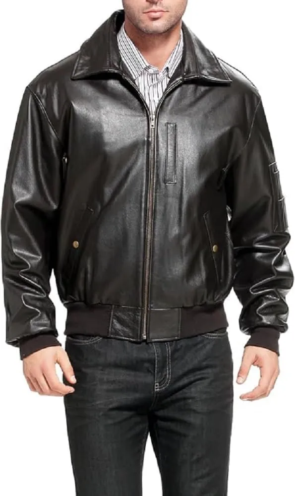 Mens WW2 B15 Air Force Flight Black Real Leather Bomber Aviator Jacket