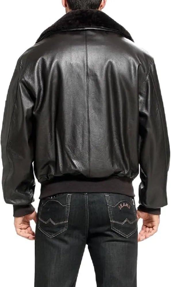 Mens WW2 B15 Air Force Flight Black Real Leather Bomber Aviator Jacket