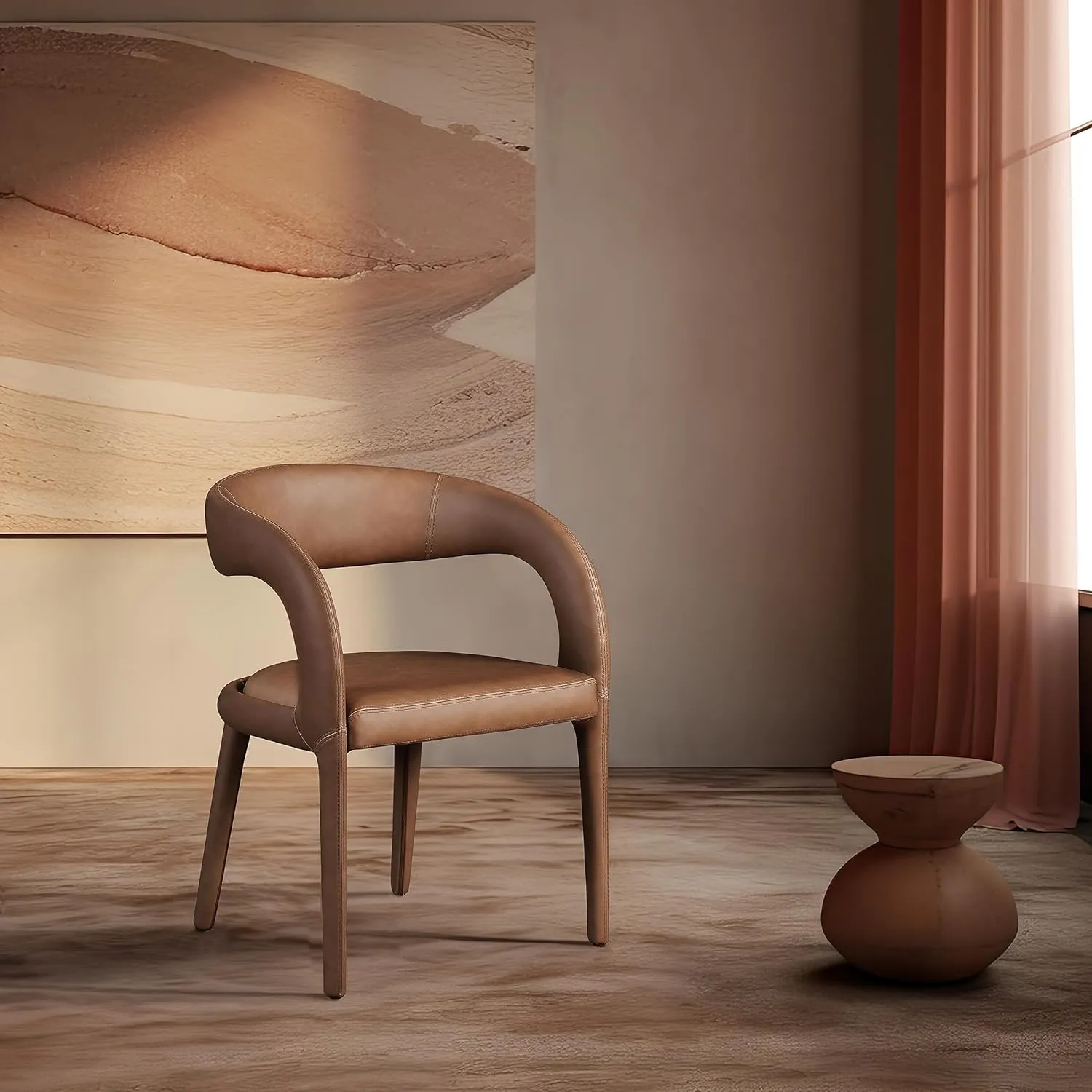 Meridian Furniture 987Brown-C Sylvester Collection Modern | Contemporary Vegan Leather Upholstered Dining Chair with Rounded Back, 23.5" W x 22" D x 31" H, Brown