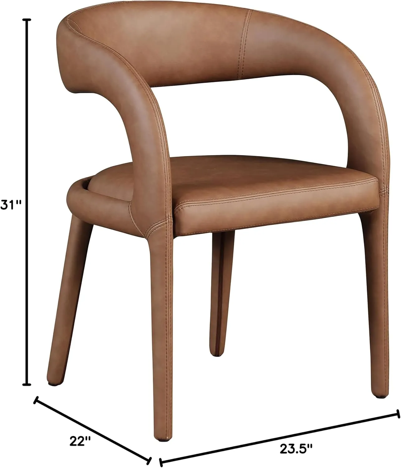 Meridian Furniture 987Brown-C Sylvester Collection Modern | Contemporary Vegan Leather Upholstered Dining Chair with Rounded Back, 23.5" W x 22" D x 31" H, Brown
