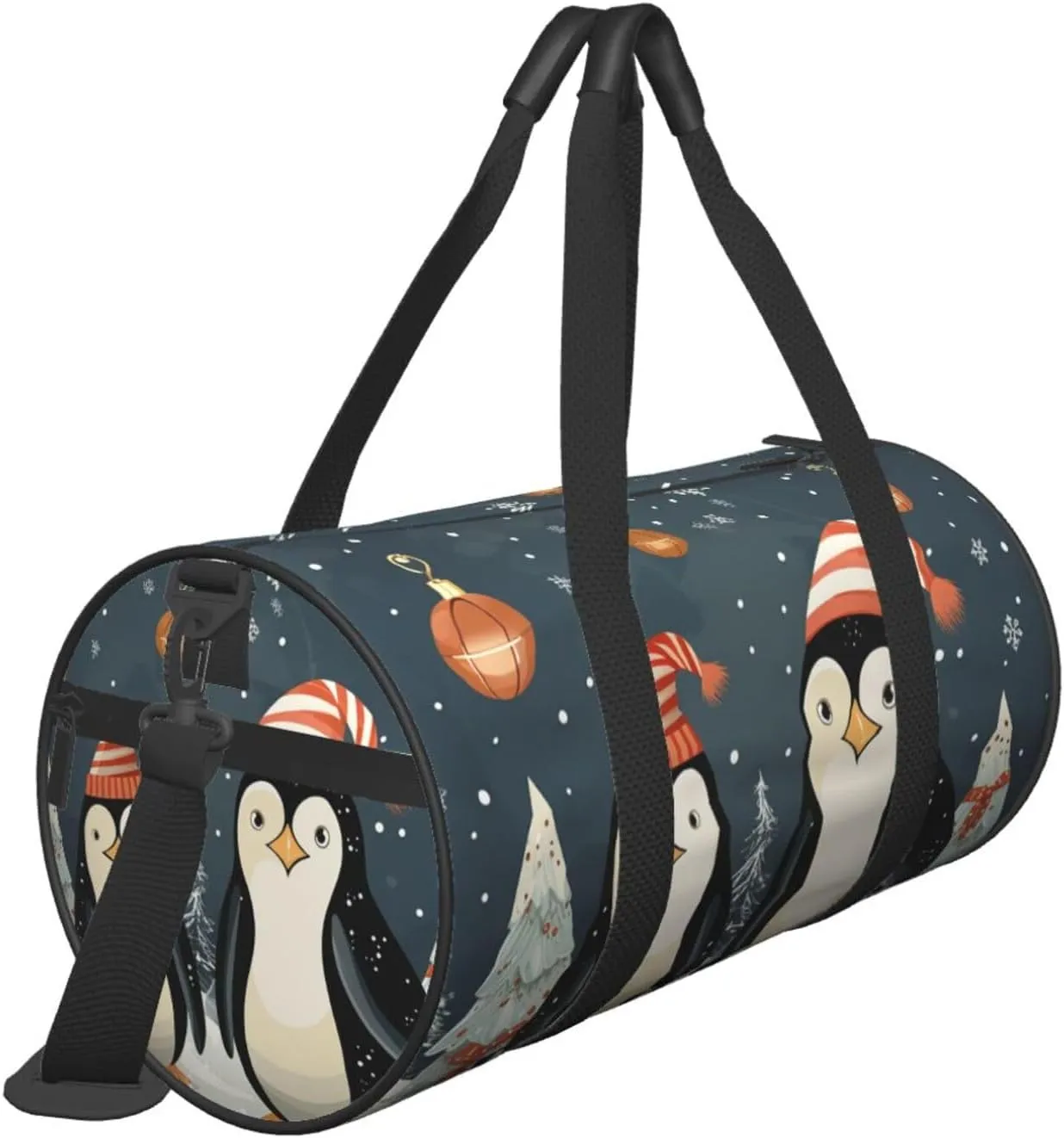 Merry Christmas Penguins Travel Duffle Bag for Men Women Sport Gym Bag Foldable Weekender Bag Carry on Overnight Bag for Travel Swimming Basketball