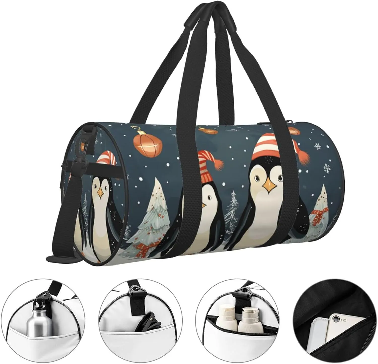 Merry Christmas Penguins Travel Duffle Bag for Men Women Sport Gym Bag Foldable Weekender Bag Carry on Overnight Bag for Travel Swimming Basketball