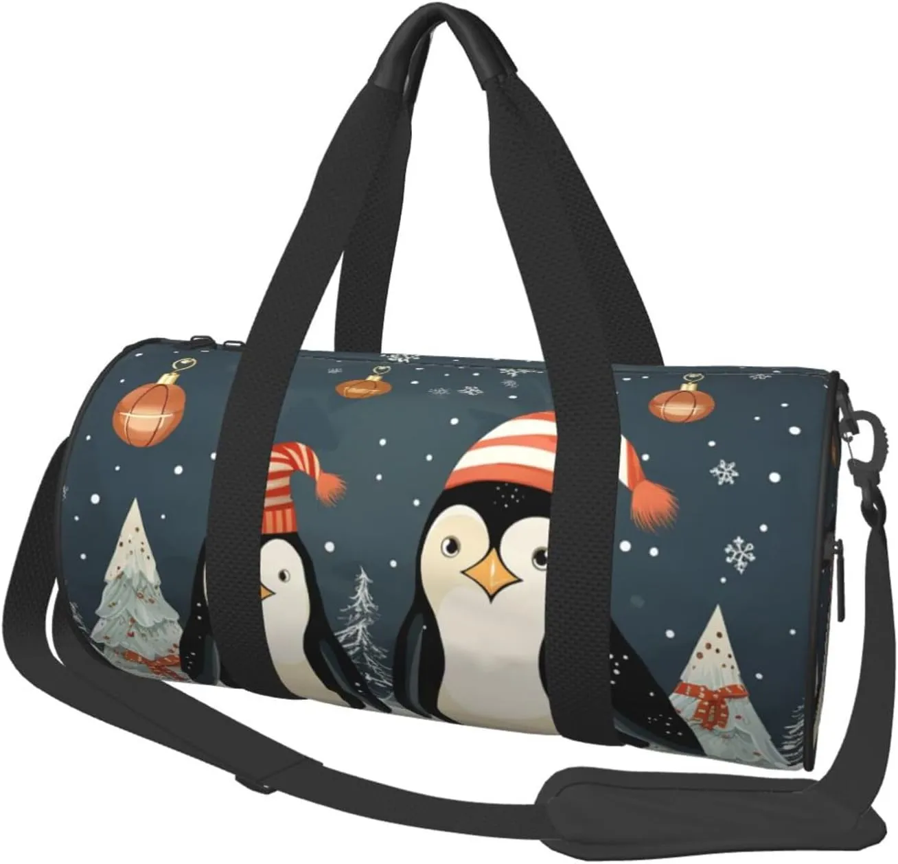 Merry Christmas Penguins Travel Duffle Bag for Men Women Sport Gym Bag Foldable Weekender Bag Carry on Overnight Bag for Travel Swimming Basketball