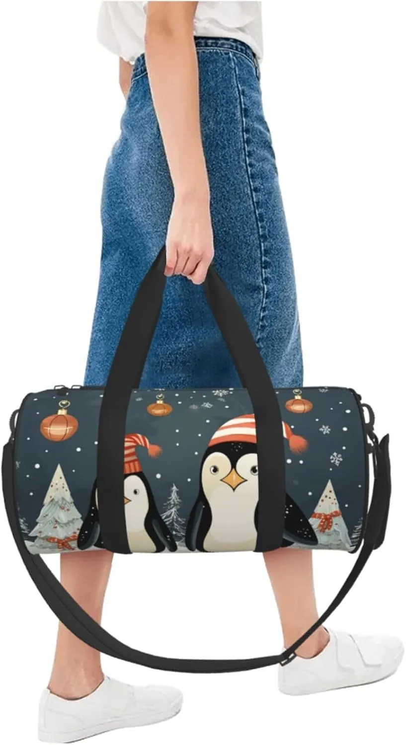 Merry Christmas Penguins Travel Duffle Bag for Men Women Sport Gym Bag Foldable Weekender Bag Carry on Overnight Bag for Travel Swimming Basketball