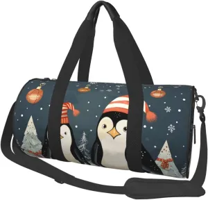 Merry Christmas Penguins Travel Duffle Bag for Men Women Sport Gym Bag Foldable Weekender Bag Carry on Overnight Bag for Travel Swimming Basketball