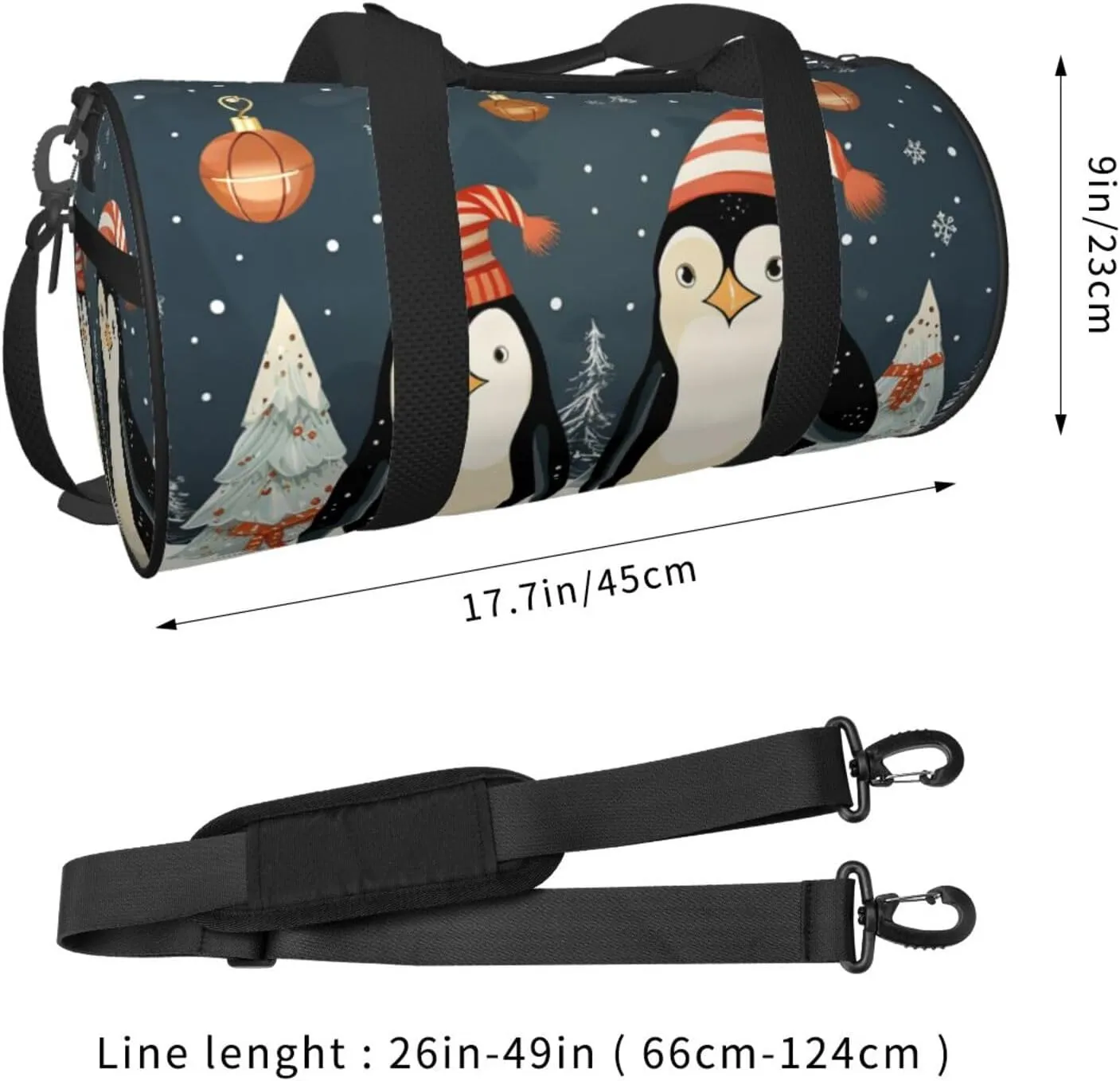 Merry Christmas Penguins Travel Duffle Bag for Men Women Sport Gym Bag Foldable Weekender Bag Carry on Overnight Bag for Travel Swimming Basketball