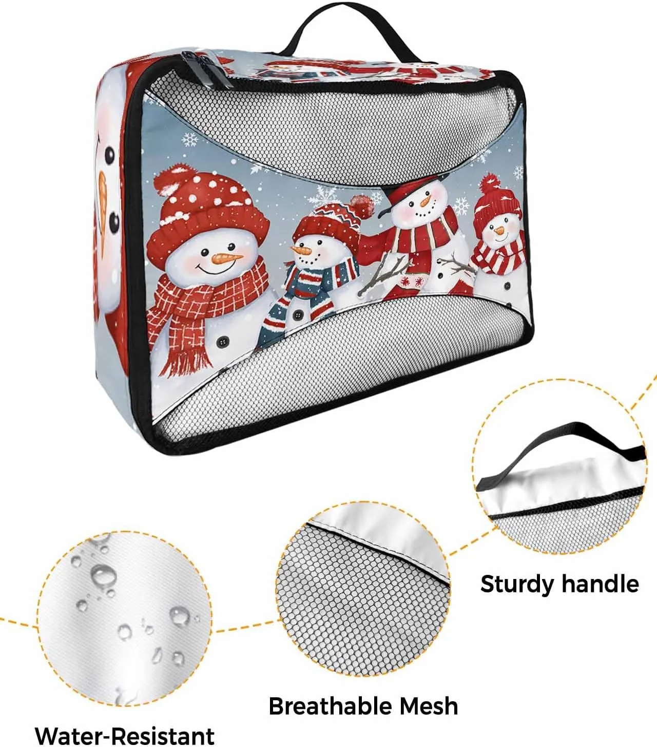 Merry Xmas Red Lovely Snowman 4 Set Packing Cubes, Winter Snowflake Pastoral Sky Blue Packing Cubes for Carry on Suitcase Travel Essential Bag for Clothes Shoes Cosmetics Toiletry