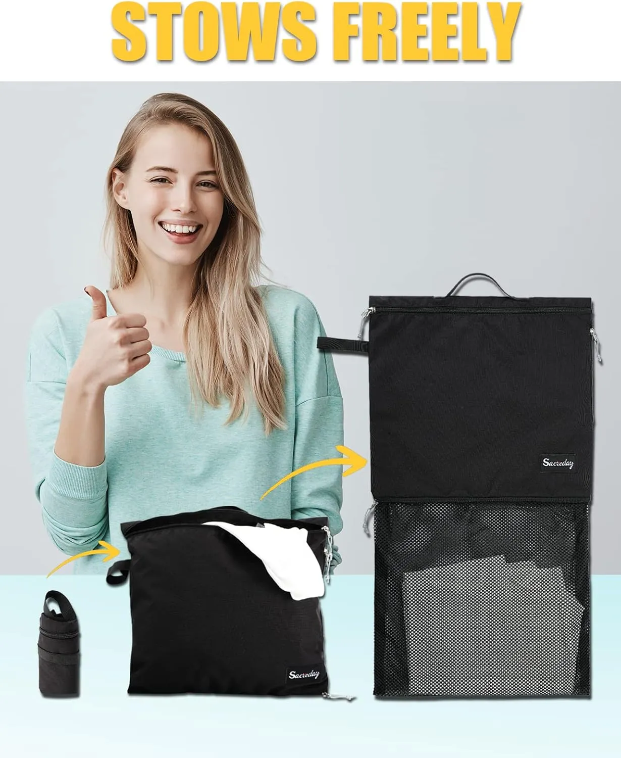 Mesh Laundry Bag Travel Bags - Small Hanging Wet Dry Bag for Dirty Yoga Gym Clothes, Swimsuits & Beach Gear | Reusable Wash Bag for Camping, Healthcare Workers, Sports Fitness (L Black)