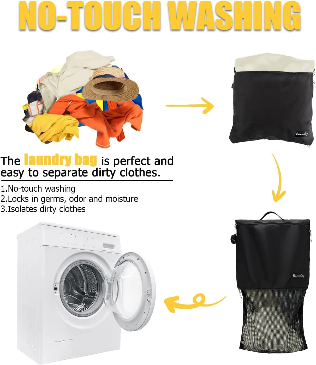 Mesh Laundry Bag Travel Bags - Small Hanging Wet Dry Bag for Dirty Yoga Gym Clothes, Swimsuits & Beach Gear | Reusable Wash Bag for Camping, Healthcare Workers, Sports Fitness (L Black)