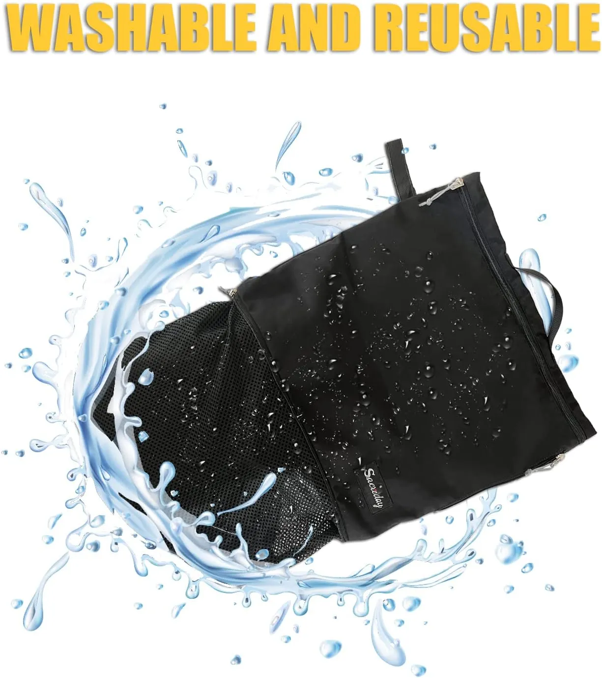 Mesh Laundry Bag Travel Bags - Small Hanging Wet Dry Bag for Dirty Yoga Gym Clothes, Swimsuits & Beach Gear | Reusable Wash Bag for Camping, Healthcare Workers, Sports Fitness (L Black)