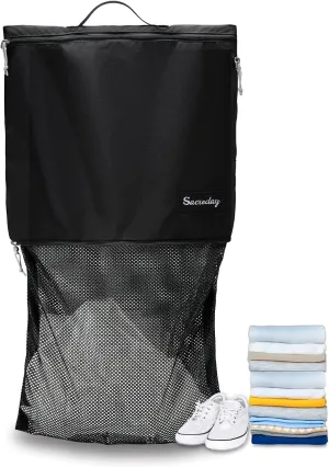 Mesh Laundry Bag Travel Bags - Small Hanging Wet Dry Bag for Dirty Yoga Gym Clothes, Swimsuits & Beach Gear | Reusable Wash Bag for Camping, Healthcare Workers, Sports Fitness (L Black)