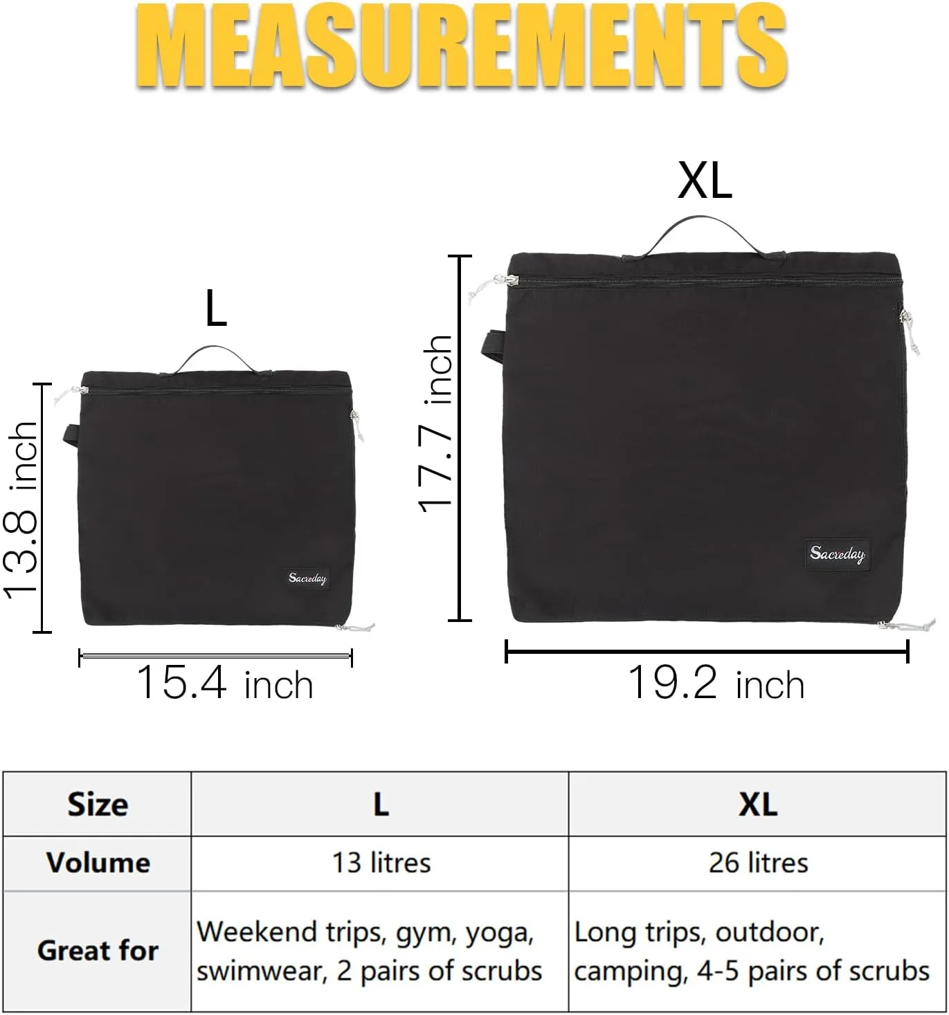 Mesh Laundry Bag Travel Bags - Small Hanging Wet Dry Bag for Dirty Yoga Gym Clothes, Swimsuits & Beach Gear | Reusable Wash Bag for Camping, Healthcare Workers, Sports Fitness (L Black)
