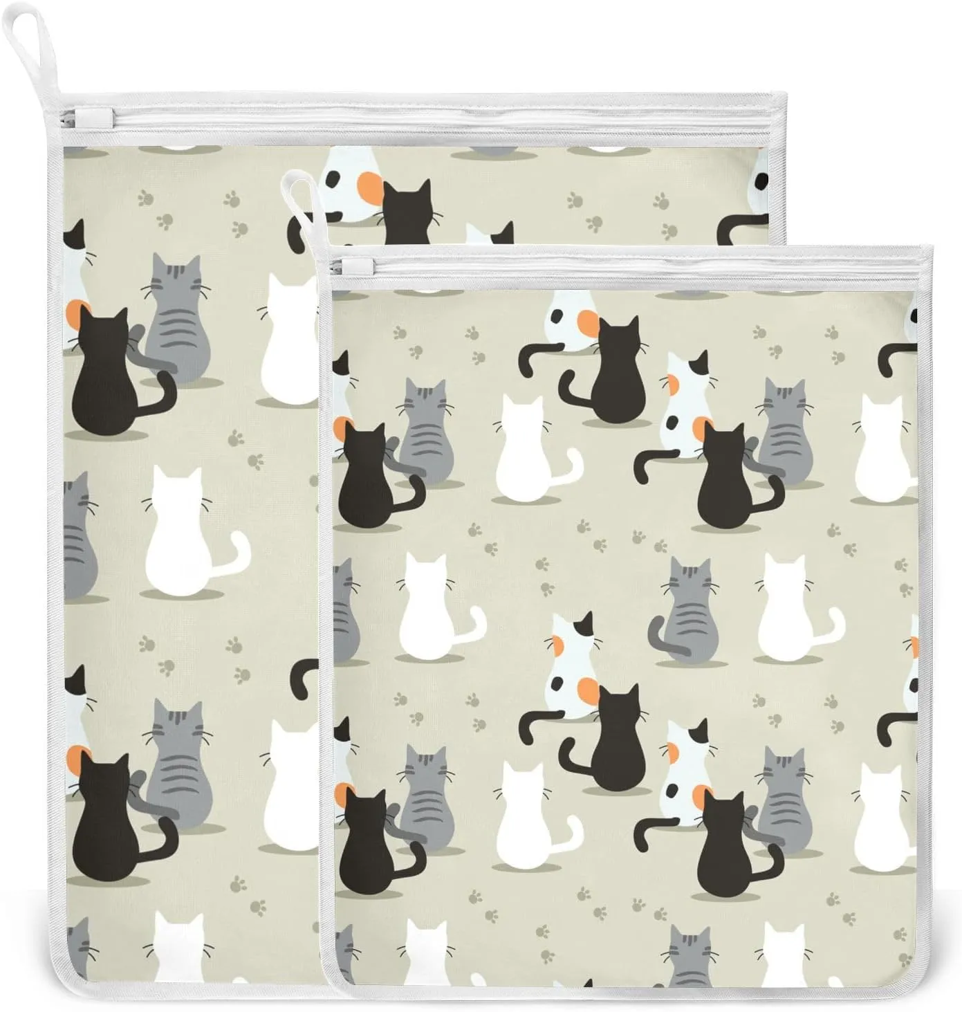 Mesh Laundry Bags Lingerie Bags for Washing Delicates 2 PCS Wash Bag with Zipper Small and Medium Washable Cats Green