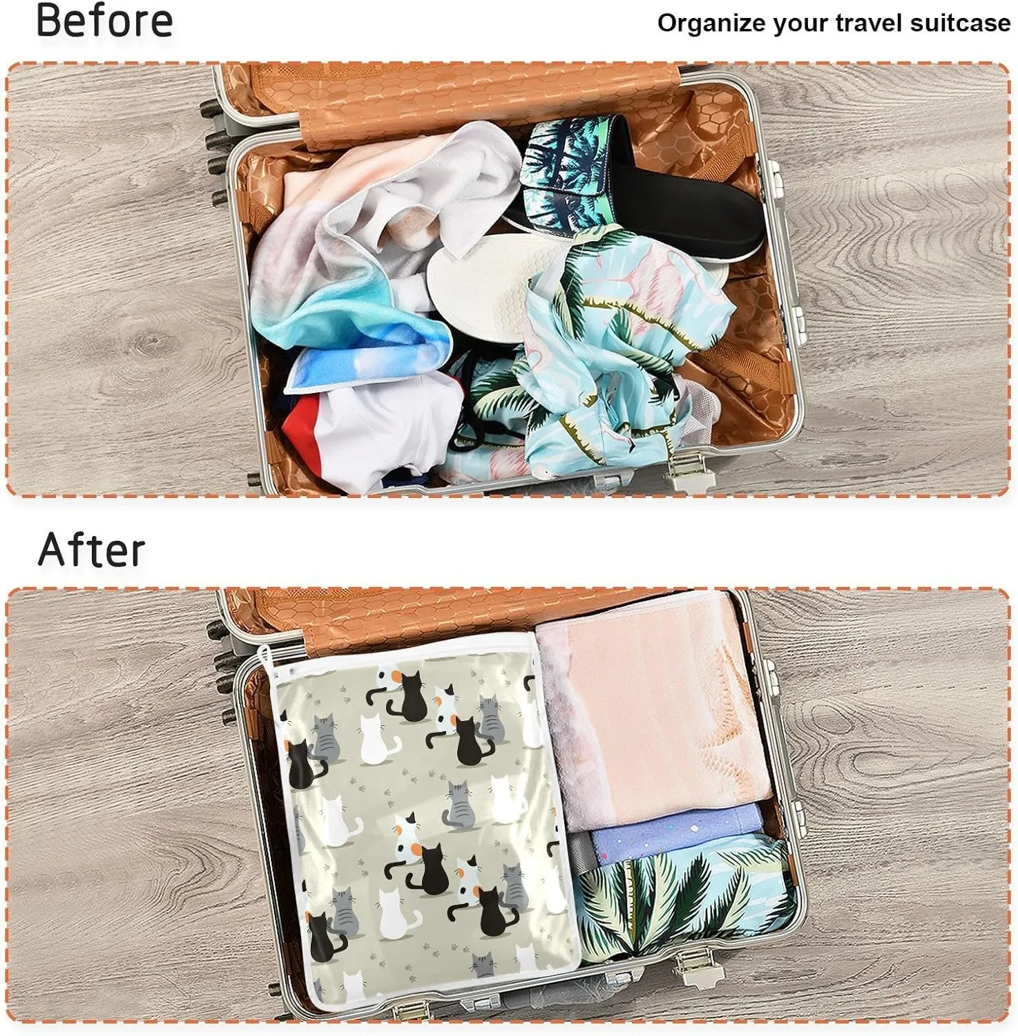 Mesh Laundry Bags Lingerie Bags for Washing Delicates 2 PCS Wash Bag with Zipper Small and Medium Washable Cats Green