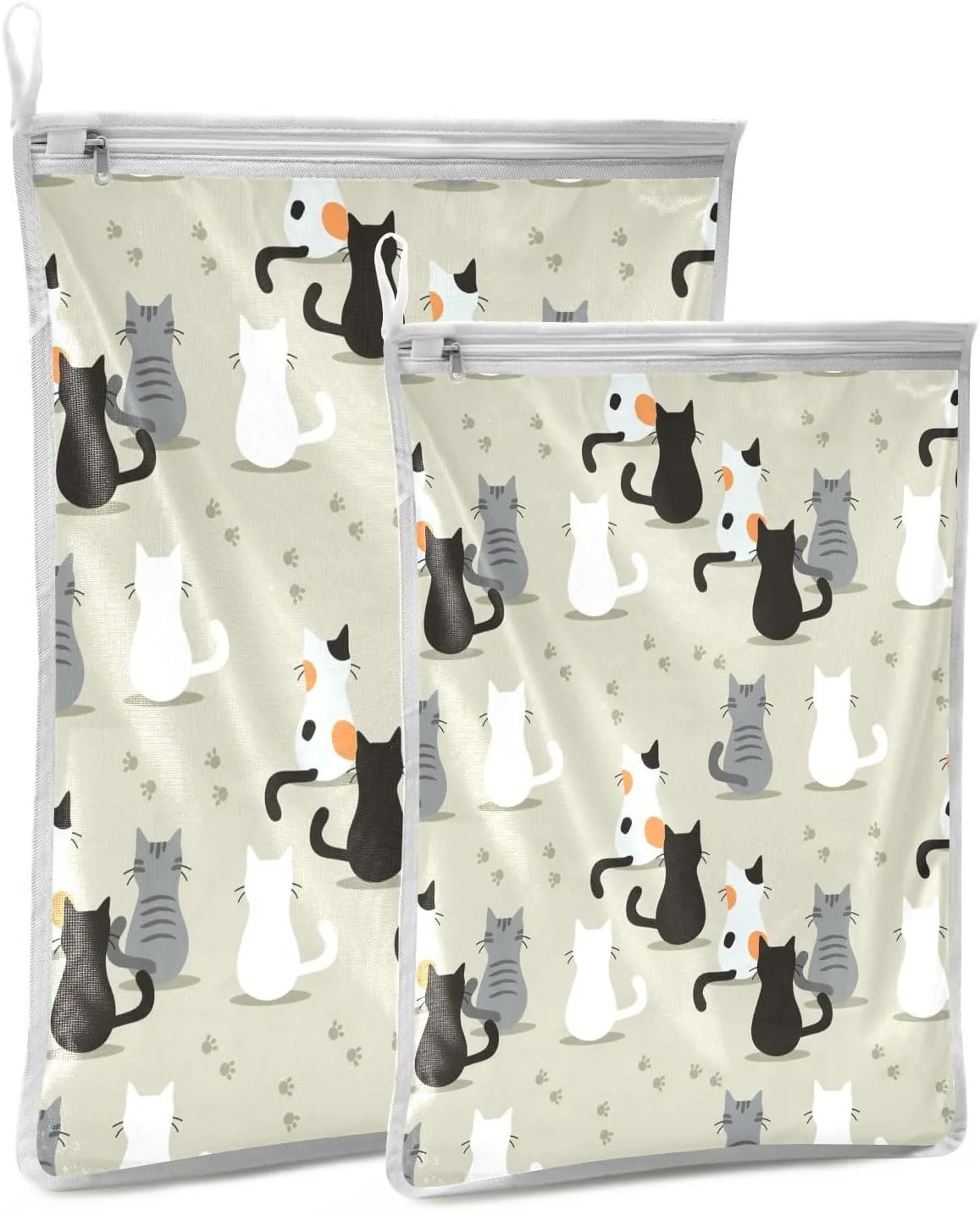 Mesh Laundry Bags Lingerie Bags for Washing Delicates 2 PCS Wash Bag with Zipper Small and Medium Washable Cats Green