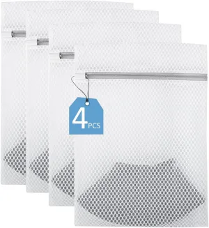 Mesh Laundry Bags Soft Wash Bags with Auto-lock Zipper for Delicates - 4 Pack Durable Clothing Washing Bags for Travel, Lingerie, Gloves, Yoga Pants, Bra Protect Clothes in Washing