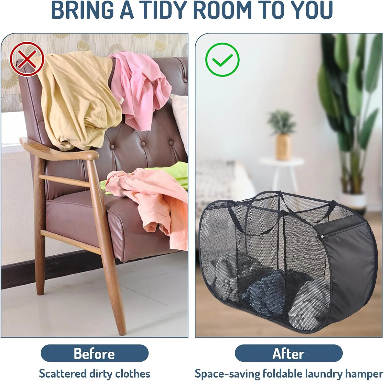 Mesh Popup Laundry Hamper 3 Compartment Sortable Horizontal Collapsible Laundry Basket for Clothes Laundry Room Bedroom Toys Travel (Black)