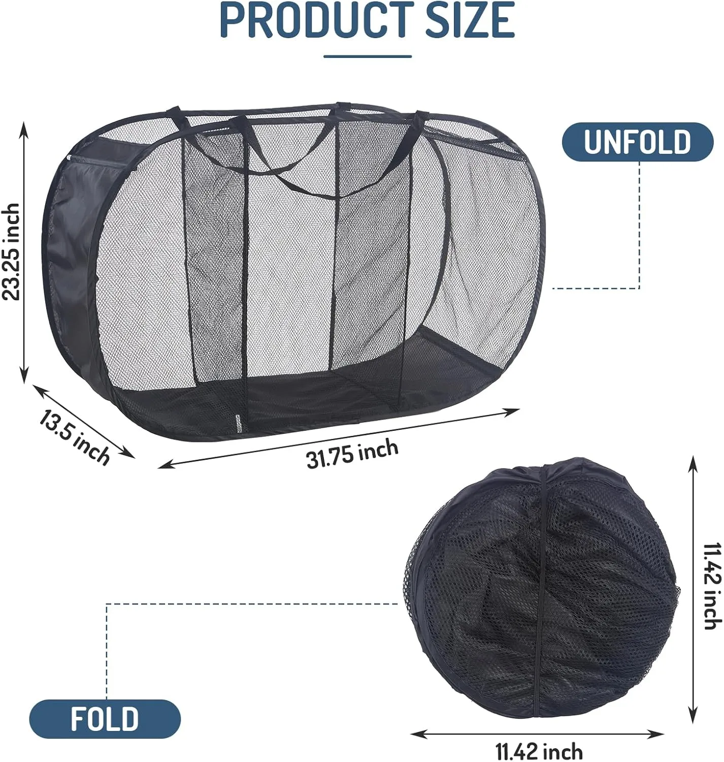 Mesh Popup Laundry Hamper 3 Compartment Sortable Horizontal Collapsible Laundry Basket for Clothes Laundry Room Bedroom Toys Travel (Black)