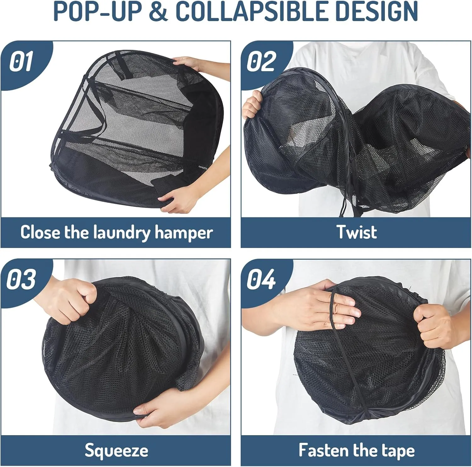 Mesh Popup Laundry Hamper 3 Compartment Sortable Horizontal Collapsible Laundry Basket for Clothes Laundry Room Bedroom Toys Travel (Black)