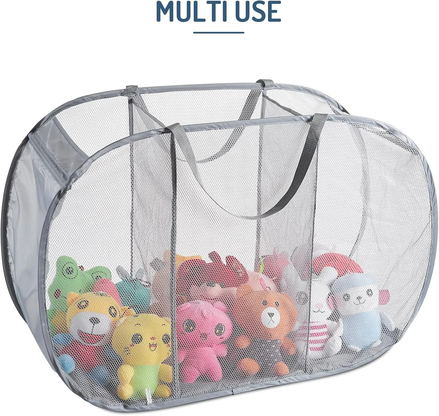 Mesh Popup Laundry Hamper 3 Compartment Sortable Horizontal Collapsible Laundry Basket for Clothes Laundry Room Bedroom Toys Travel (Gray)