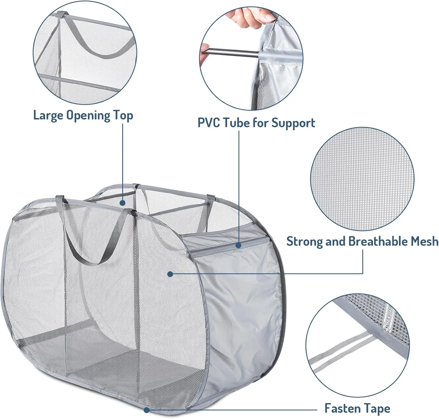 Mesh Popup Laundry Hamper 3 Compartment Sortable Horizontal Collapsible Laundry Basket for Clothes Laundry Room Bedroom Toys Travel (Gray)