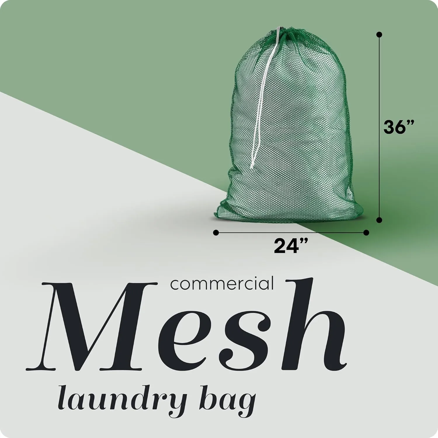 Mesh XL Laundry Bags - Pack of 2 - Large 24" x 36" - Durable, Machine Washable with Secure Drawstring Closure - Perfect for College Dorms, Laundromats, Apartments (Green)
