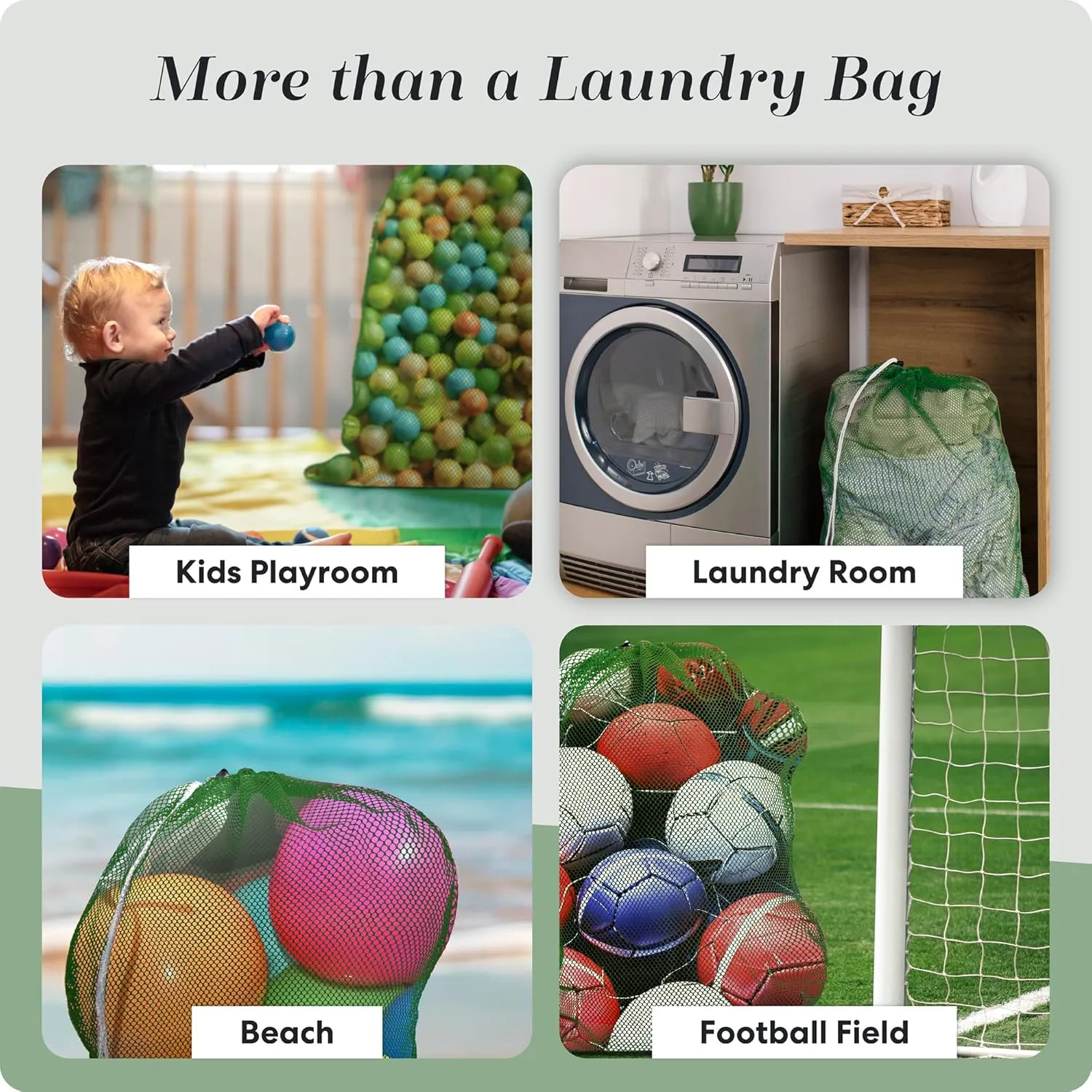 Mesh XL Laundry Bags - Pack of 2 - Large 24" x 36" - Durable, Machine Washable with Secure Drawstring Closure - Perfect for College Dorms, Laundromats, Apartments (Green)