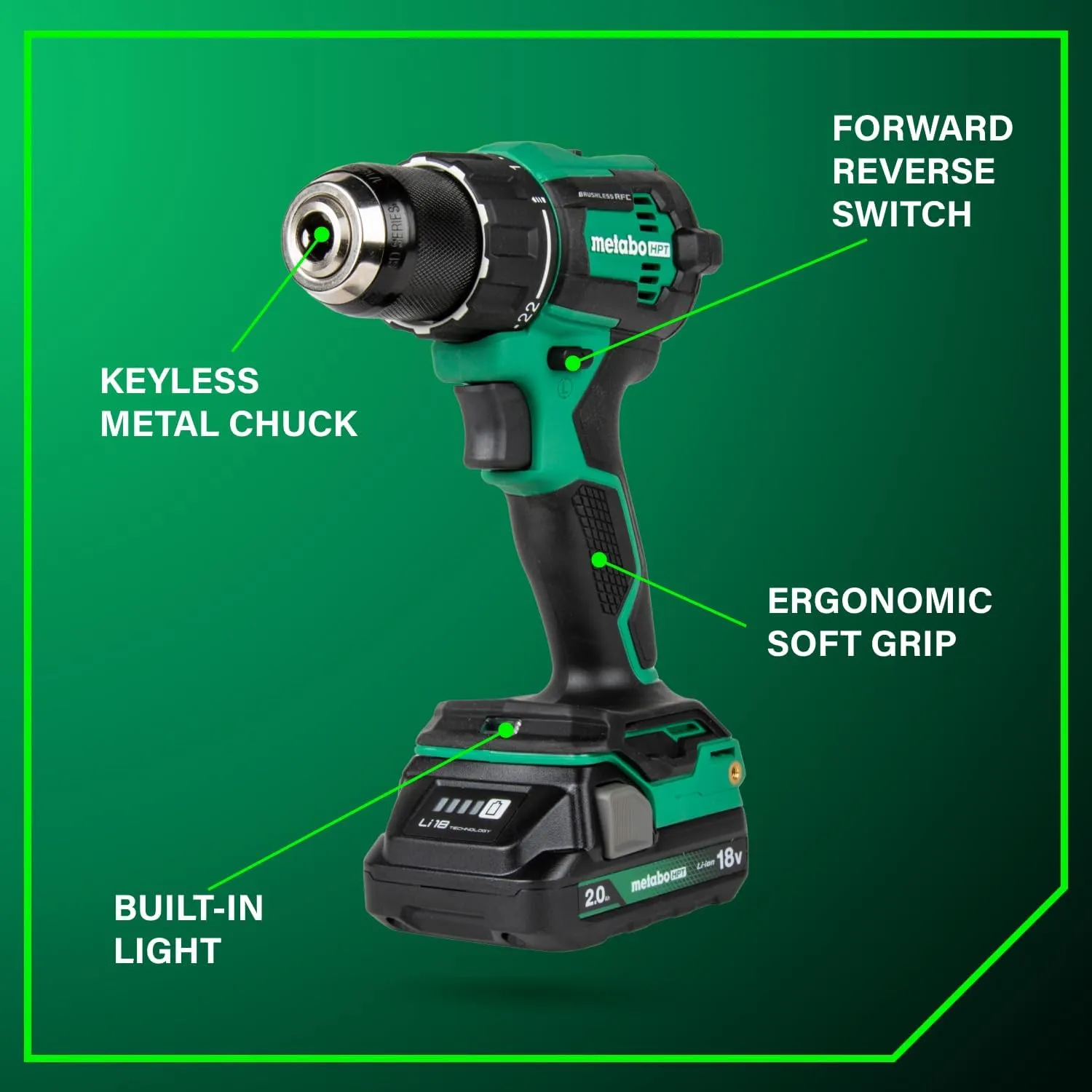 Metabo HPT 18V MultiVolt™ Cordless Driver Drill Kit | 620 in-lbs of Torque | Compact | Reactive Force Control | 22   1 Clutch Settings | LED Light | Belt Hook | Lifetime Tool Warranty | DS18DEX