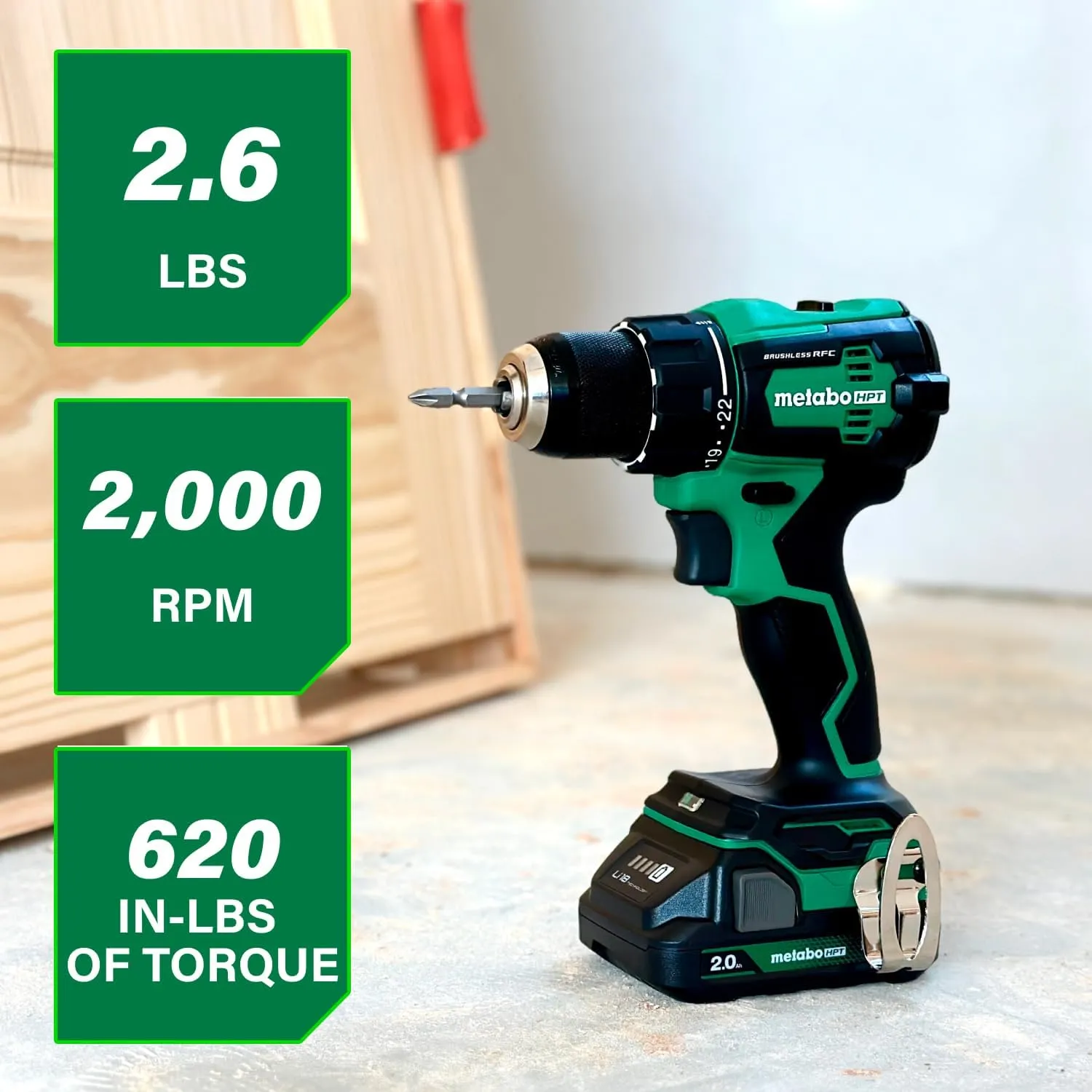 Metabo HPT 18V MultiVolt™ Cordless Driver Drill Kit | 620 in-lbs of Torque | Compact | Reactive Force Control | 22   1 Clutch Settings | LED Light | Belt Hook | Lifetime Tool Warranty | DS18DEX