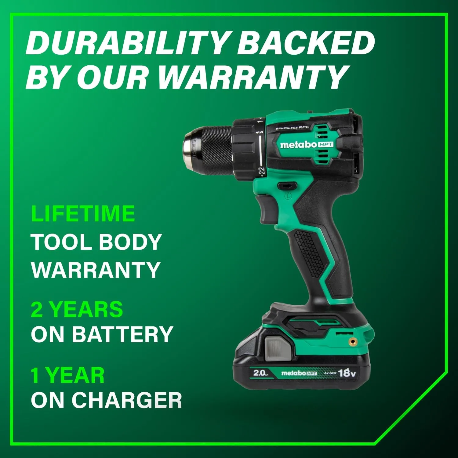 Metabo HPT 18V MultiVolt™ Cordless Driver Drill Kit | 620 in-lbs of Torque | Compact | Reactive Force Control | 22   1 Clutch Settings | LED Light | Belt Hook | Lifetime Tool Warranty | DS18DEX