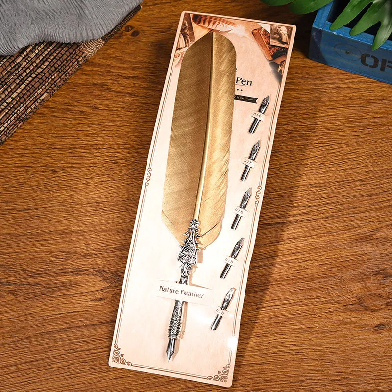 Metal Feather Quill Pen Set