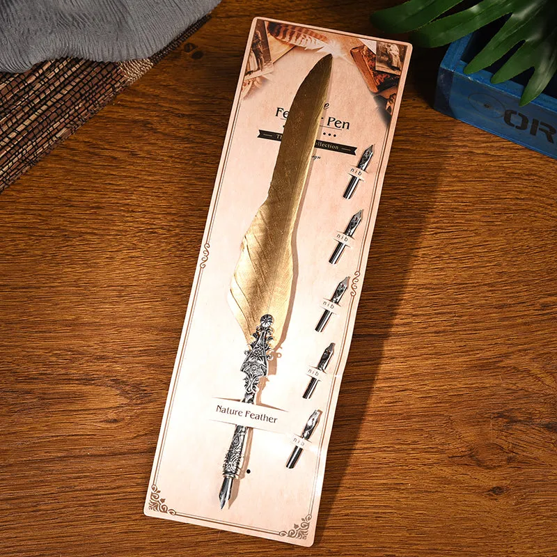 Metal Feather Quill Pen Set