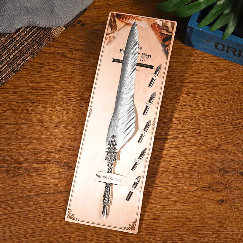Metal Feather Quill Pen Set