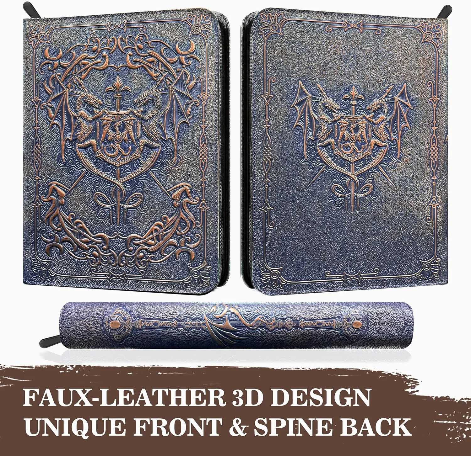 MeyAnlse 9 Pocket 3D TCG Trading Card Binder with 360 Pockets, Pokemon Card Binder, PU Card Collection Binder, Collectible Card Albums for MTG, TCG, Sports Cards, Game Cards(Bronze Blue)