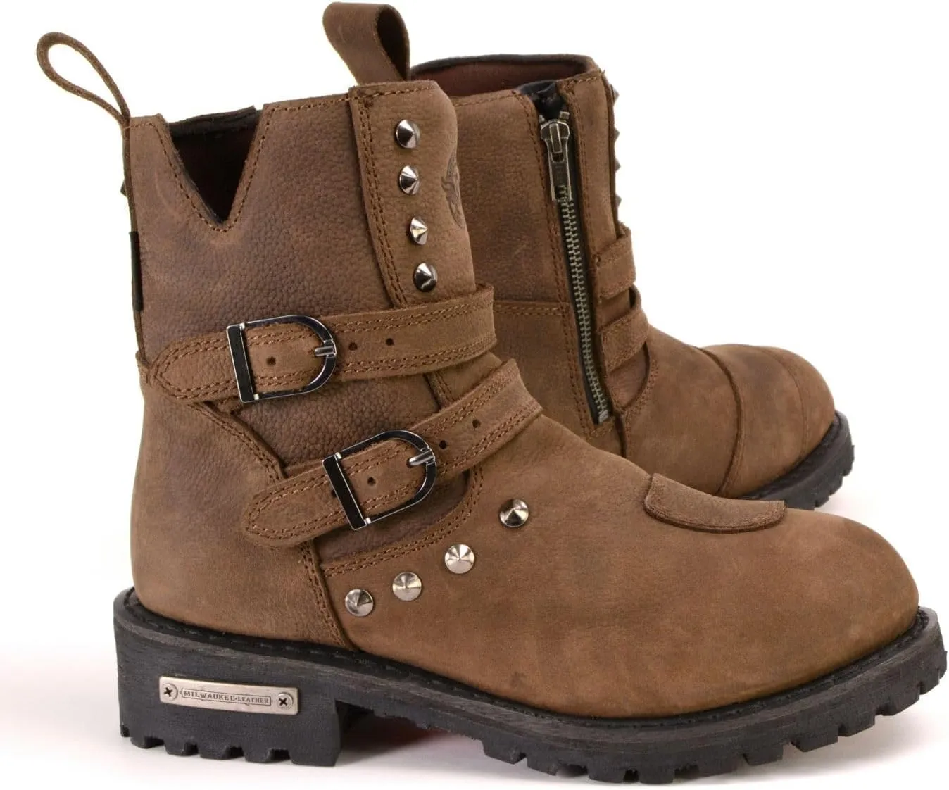 Milwaukee Leather MBL9306 Women's Premium Brown Leather Double Strap Motorcyle Riding Boots - 8
