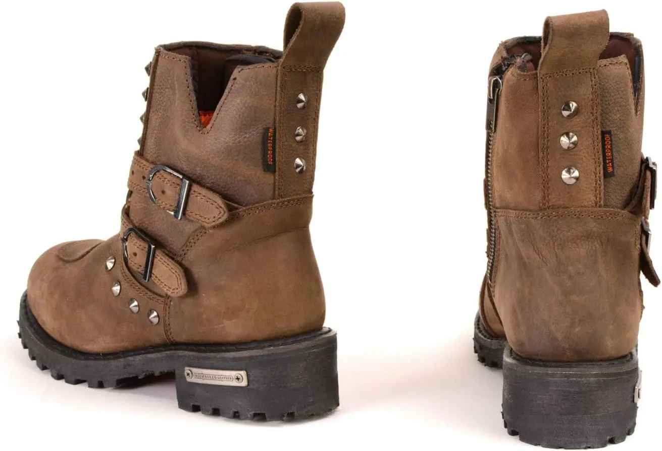Milwaukee Leather MBL9306 Women's Premium Brown Leather Double Strap Motorcyle Riding Boots - 8