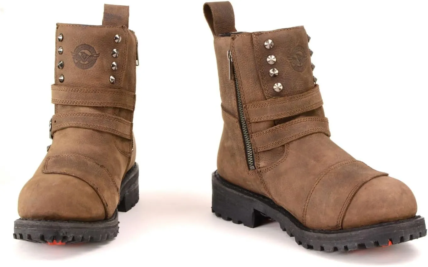 Milwaukee Leather MBL9306 Women's Premium Brown Leather Double Strap Motorcyle Riding Boots - 8