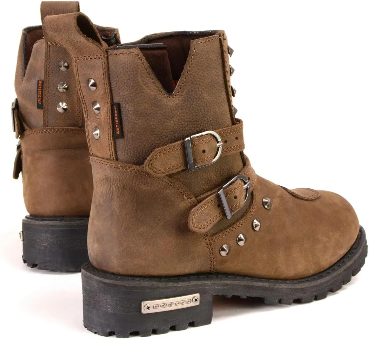 Milwaukee Leather MBL9306 Women's Premium Brown Leather Double Strap Motorcyle Riding Boots - 8
