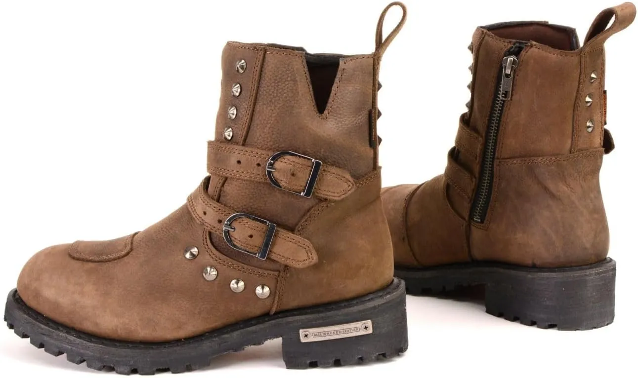 Milwaukee Leather MBL9306 Women's Premium Brown Leather Double Strap Motorcyle Riding Boots - 8
