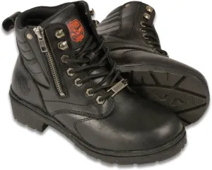 Milwaukee Leather MBL9320 Women's Premium Black Leather Lace-Up Motorycle Riding Boots with Side Zipper - 8