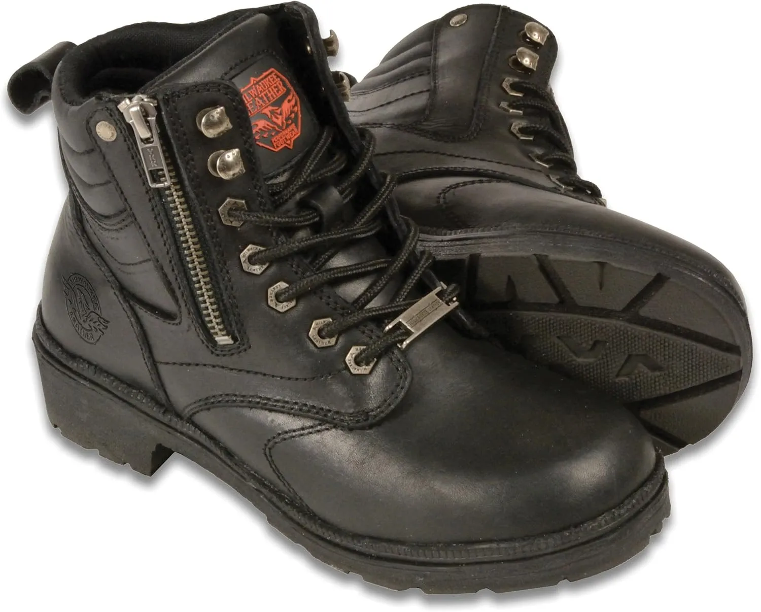 Milwaukee Leather MBL9320 Women's Premium Black Leather Lace-Up Motorycle Riding Boots with Side Zipper - 8