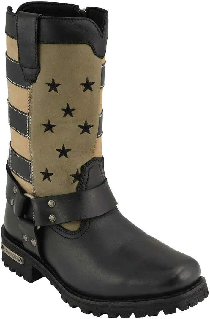 Milwaukee Leather MBL9363 Women’s Stars and Stripes Black with Tan Leather Motorcycle Rider Harness Boots - 10