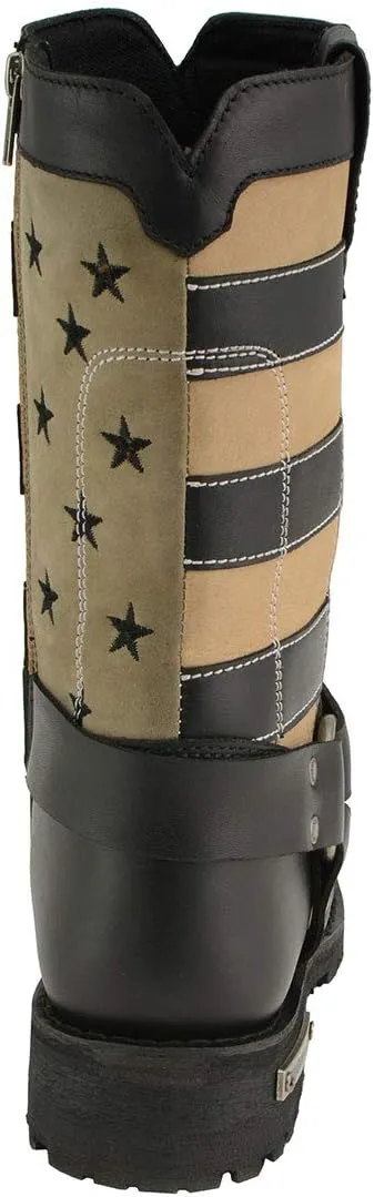 Milwaukee Leather MBL9363 Women’s Stars and Stripes Black with Tan Leather Motorcycle Rider Harness Boots - 10